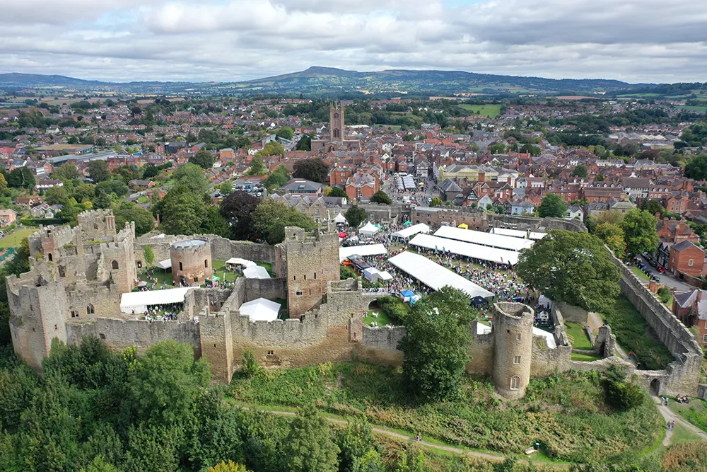 Drone shot of Ludlow castle.